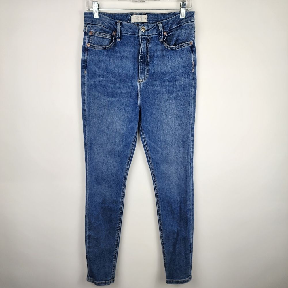 WE THE FREE WOMENS 31 HIGH RISE STRETCHY DENIM JEANS SKINNY LEG MEDIUM WASH BLUE - Picture 1 of 6